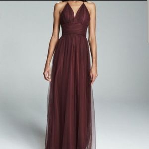 Amsale burgundy maroon halter bridesmaids astrid dress size 4